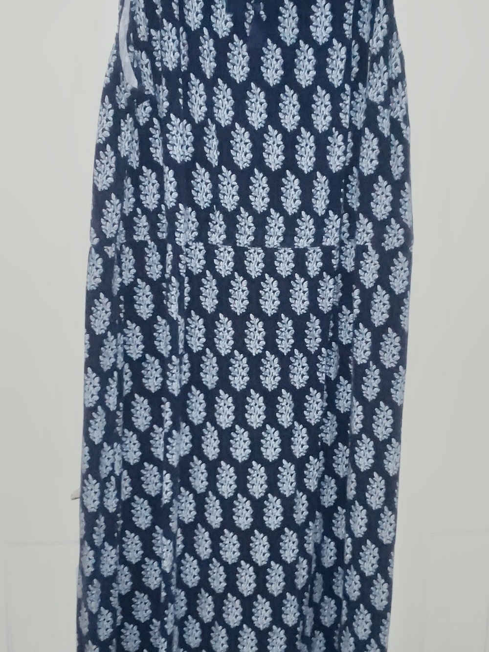 Talbots Navy Maxi Skirt with Light Blue Leaf Motif